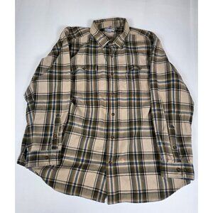 Carhartt Men 2XL Plaid Flannel Shirt Tan Blue Original Fit Long Sleeve Cotton